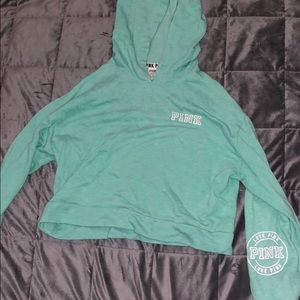 Blue / Teal PINK crop sweatshirt.